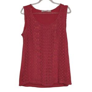 Solitaire Crochet Tank Womens Size Large Coral Pink 100% Cotton Boho Sleeveless